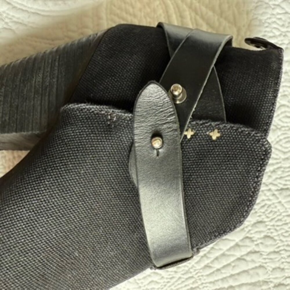 Rag Rag & Bone Harrow Black Canvas Leather Strap Ankle Booties Size 37 - Picture 9 of 12